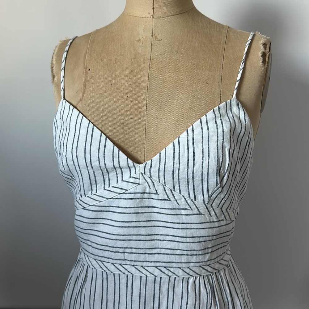 Theory Mini Malaena B 100% linen ticking stripe corset top dress w/ pockets 10 - Picture 2 of 12